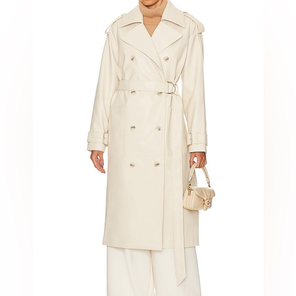 NWT Revolve Song of Style Solene Leather Trench Coat Buttercream XXS Oversized